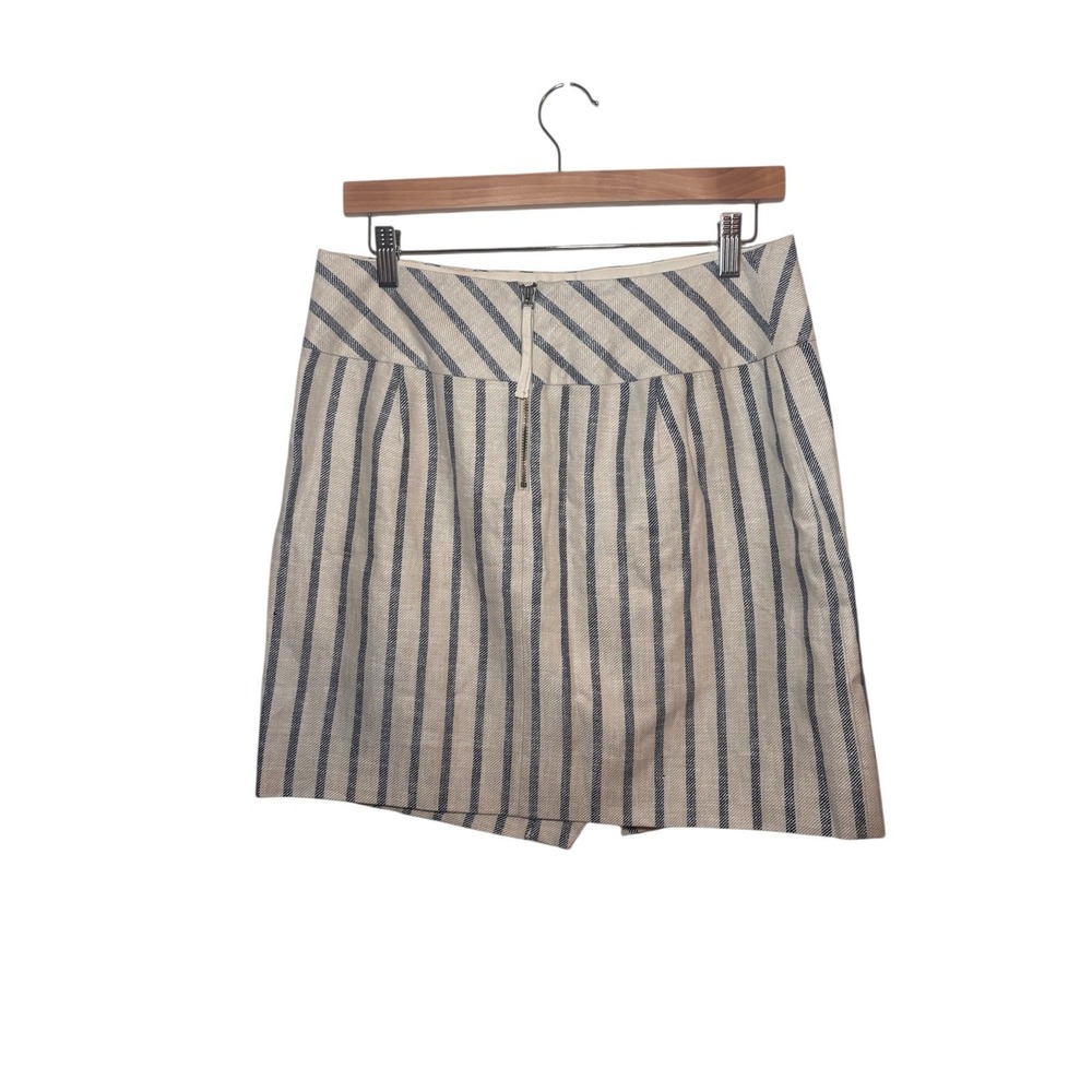 J. Crew Striped Linen Blend Crossover Faux Wrap Skirt Size 8